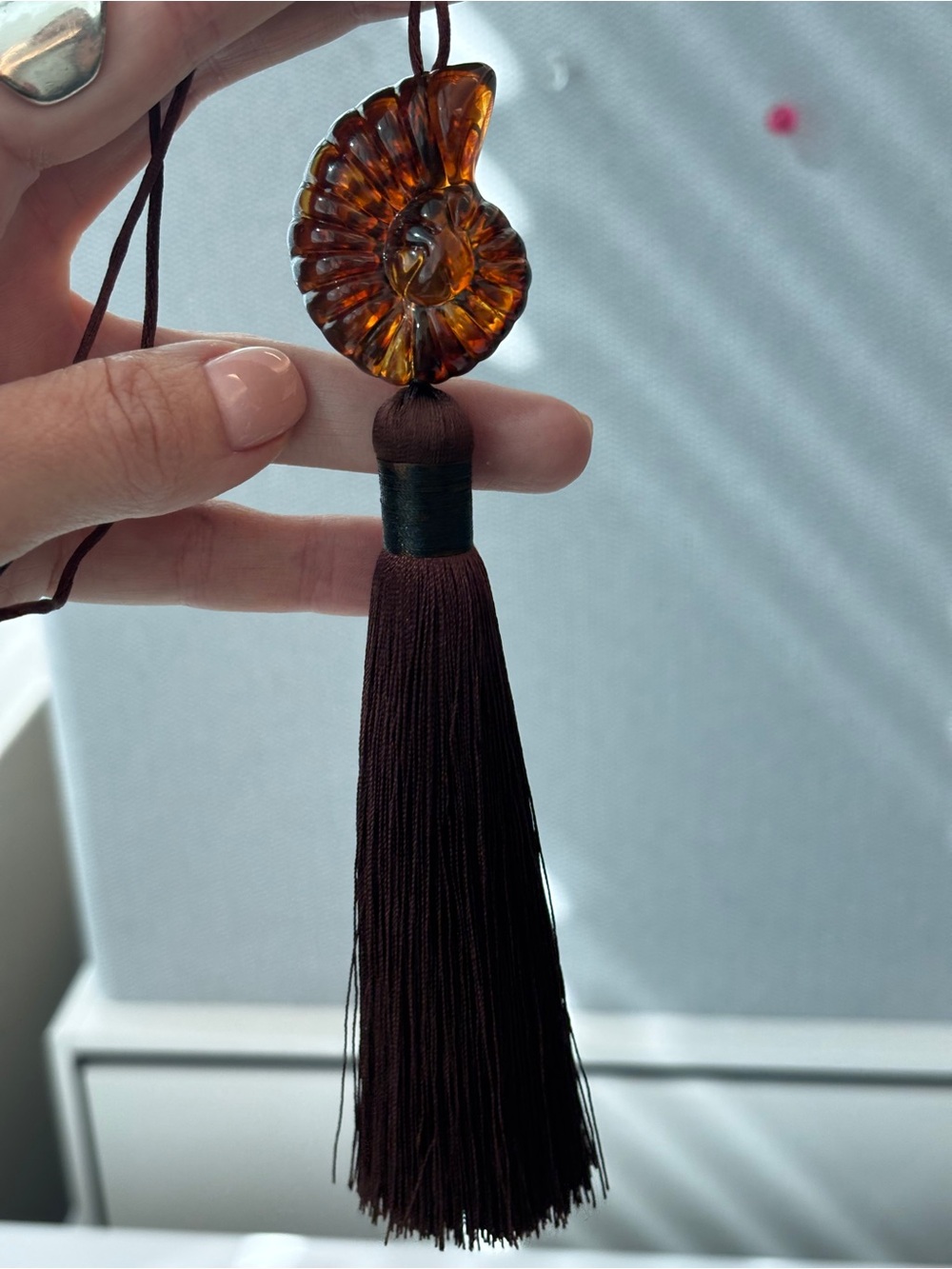 ammonites shell Tassel brown chocolate Necklace - Picture 7 of 11